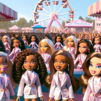 DALL·E 2024-05-29 18.14.41 - Create an image that is wider than it is long of diverse Bratz Dollz with different skin tones and hairstyles, each representing different ethnic back
